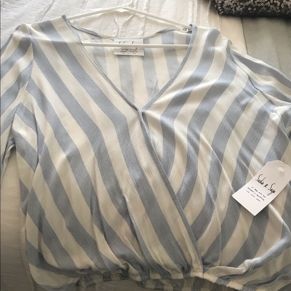 Blue and White Bell sleeve top